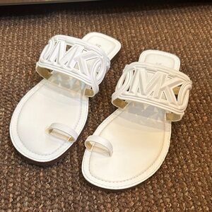 Michael Kors White Sandals Toe Loop Design